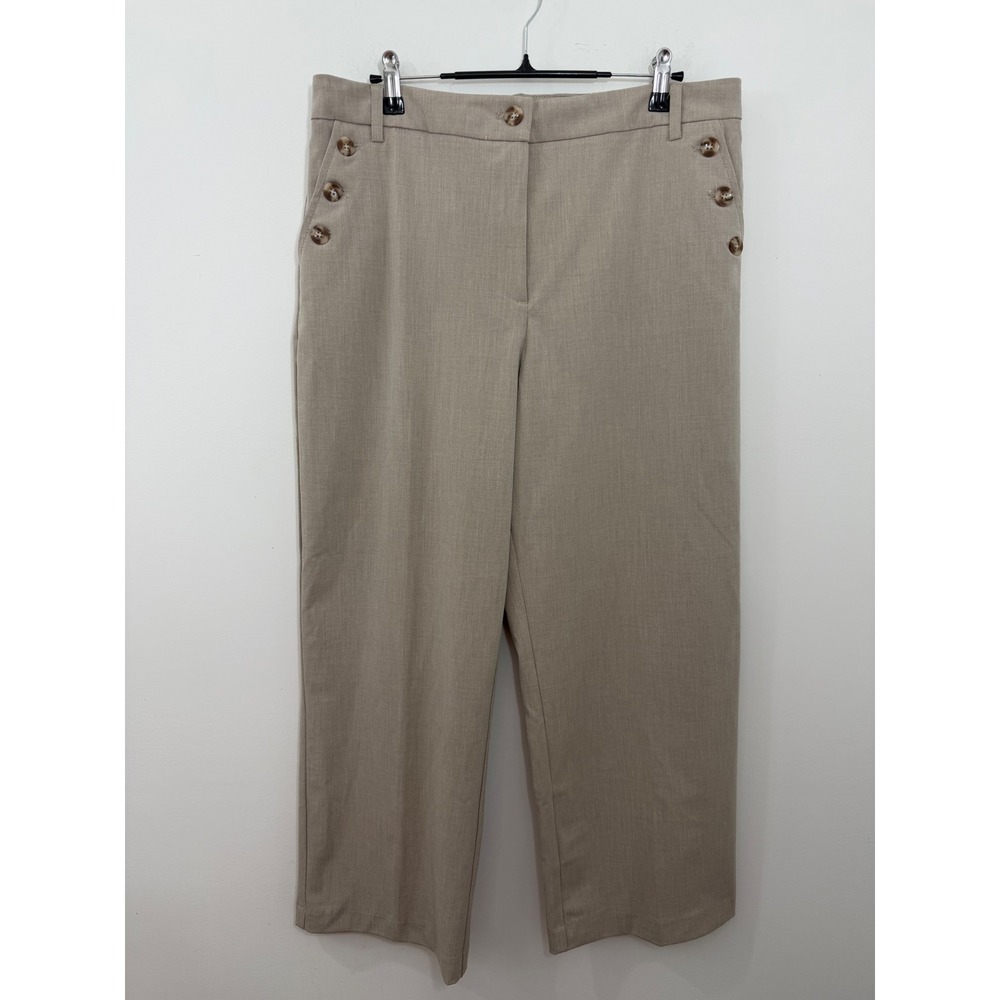 Rachel Zoe Tan Beige High Rise Straight Leg Sailor Button Trousers Pants Size 12